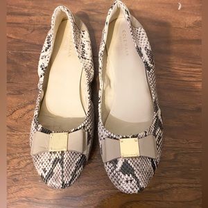 Cole Haan size 9 snakeskin Tali Bow Ballet with gold hardware ballet flats.